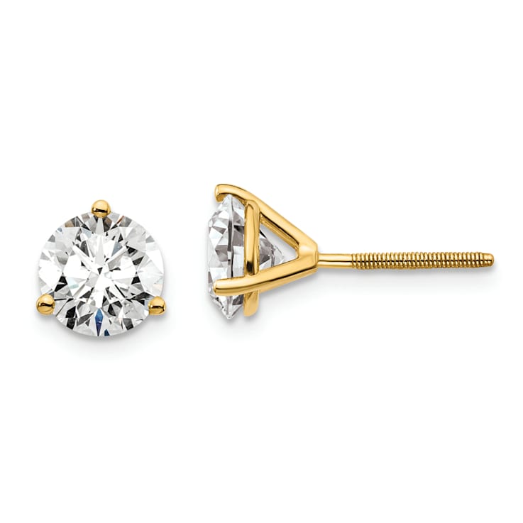 14K Yellow Gold Lab Grown Diamond 2ct. VS/SI GH+, 3 Prong Screwback Earrings