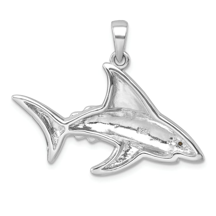 Rhodium Over Sterling Silver Polished Crystal Eye Shark Pendant