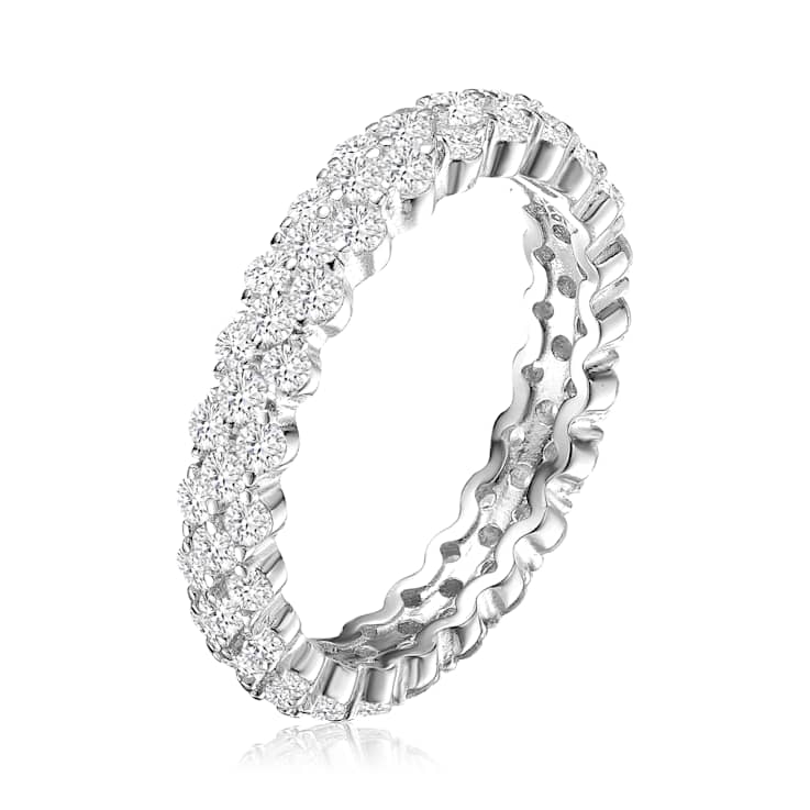 Curved CZ Eternity Band Ring In Sterling Silver