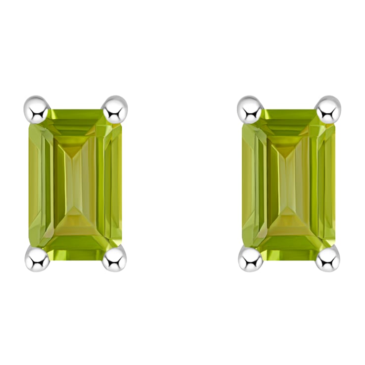 5x3mm Emerald Cut Peridot 14k White Gold Stud Earrings