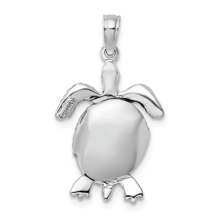 Rhodium Over 14k White Gold 3D Textured Moveable Sea Turtle Pendant