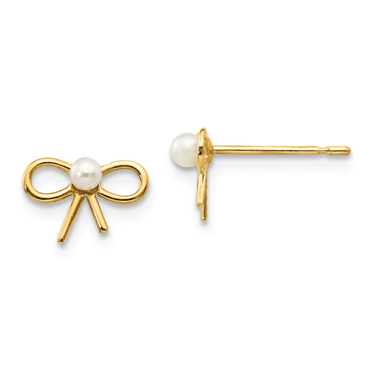 14K Yellow Gold Freshwater Cultured Pearl Children's Bow Post Earrings