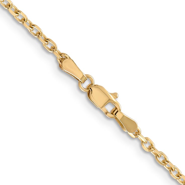 14k Yellow Gold 2.2mm Solid Diamond-Cut Round Open Link Cable 16 Inch Chain