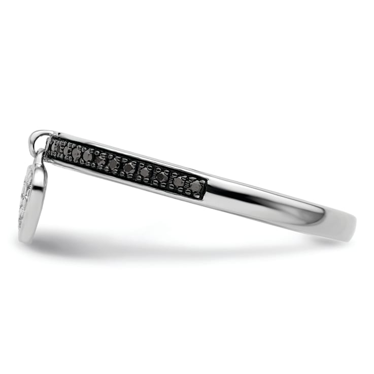 Rhodium Over Sterling Silver Stackable Expressions Heart Black and White
Diamond Ring 0.129ctw