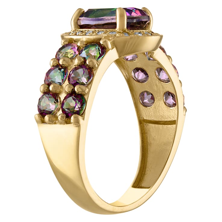 10K Yellow Gold Oval Mystic Fire Topaz and Diamond Ring 1.74ctw