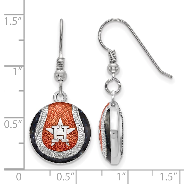 Rhodium Over Sterling Silver MLB LogoArt Houston Astros Enamel Earrings