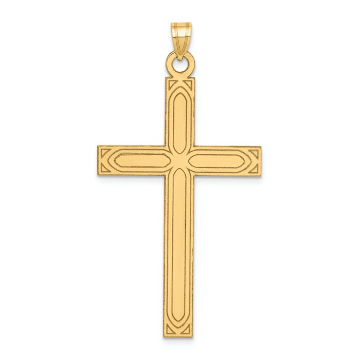 14k Yellow Gold Solid Laser Etched Cross Pendant