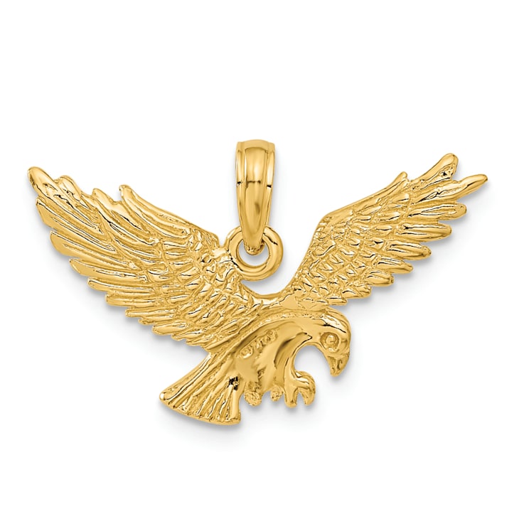 14K Yellow Gold Solid Polished Eagle Landing Pendant