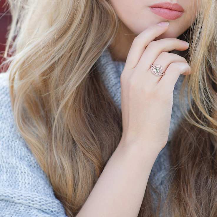 Aquamarine and Diamond 10K White Gold Halo Heart Ring 1.68ctw