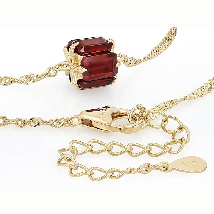 Red Garnet Station Necklace In 18K Gold Over Sterling Silver 3.36ctw