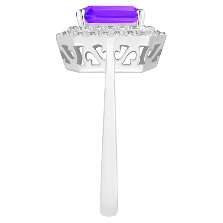8x6mm Emerald Cut Amethyst And White Topaz Accents Rhodium Over Sterling
Silver Double Halo Ring