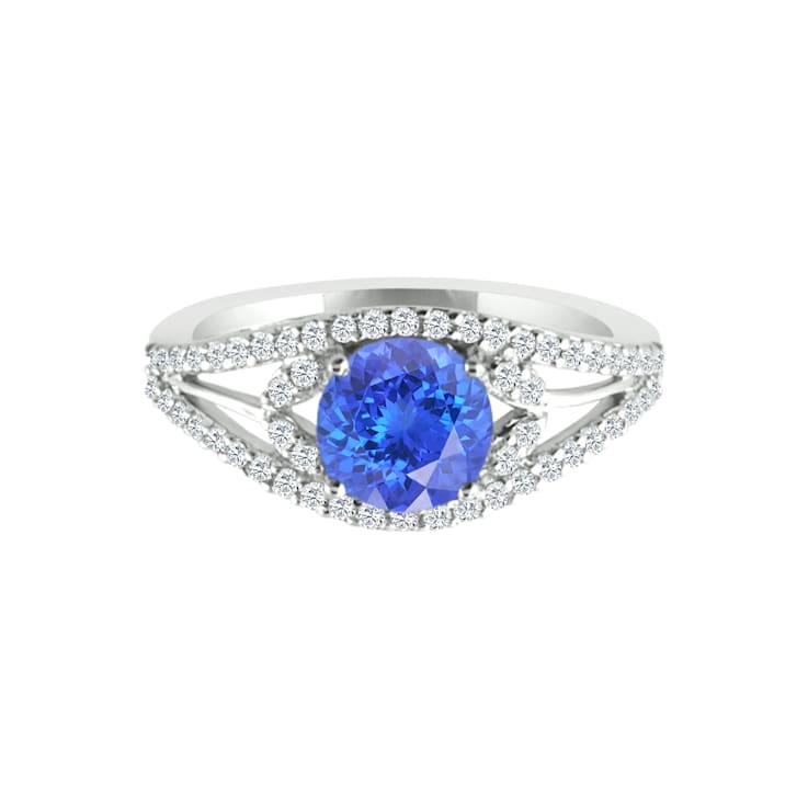14K White Gold Round Tanzanite and Diamond Ring, 1.54ctw