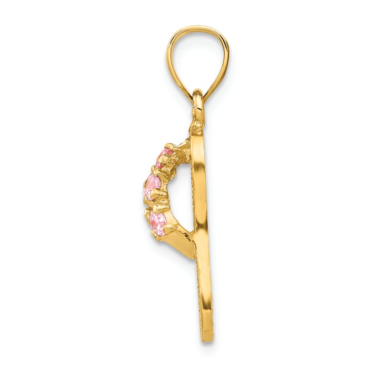 14K Yellow Gold 3D October Cubic Zirconia Birthstone Flip Flop Pendant