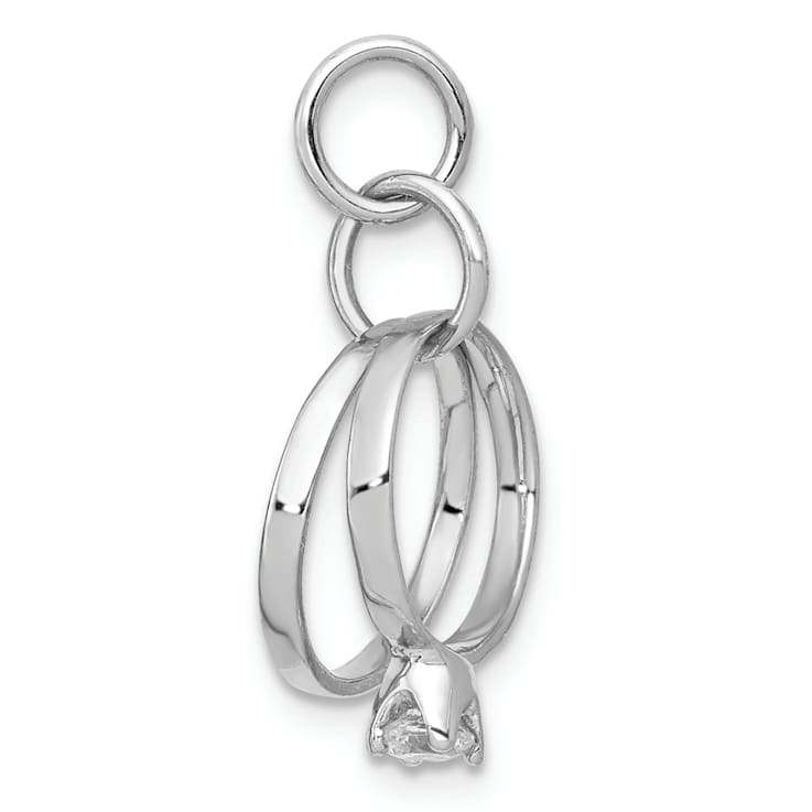 Rhodium Over 14k White Gold Polished 3D Cubic Zirconia Wedding Rings Charm
