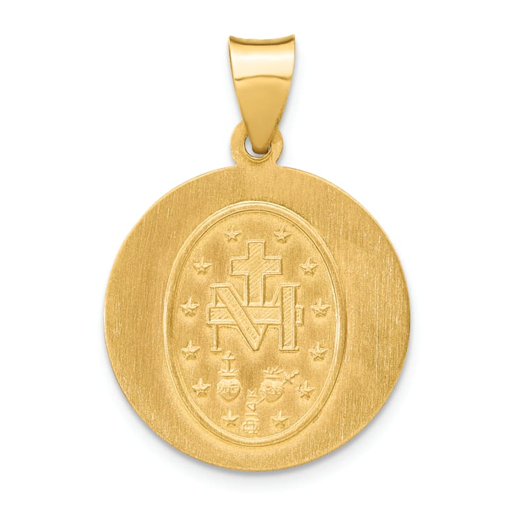 14K Yellow Gold Polished and Satin Miraculous Medal Hollow Pendant
