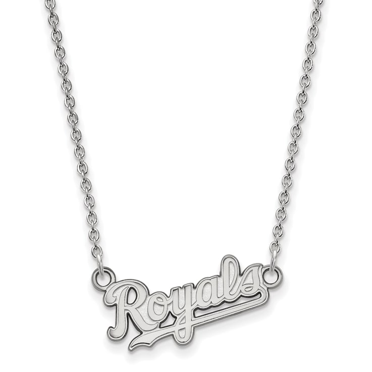 Rhodium Over Sterling Silver MLB LogoArt Kansas City Royals Pendant Necklace