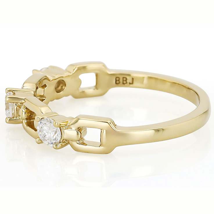 Moissanite And Link Ring In 14K Gold Over Sterling Silver