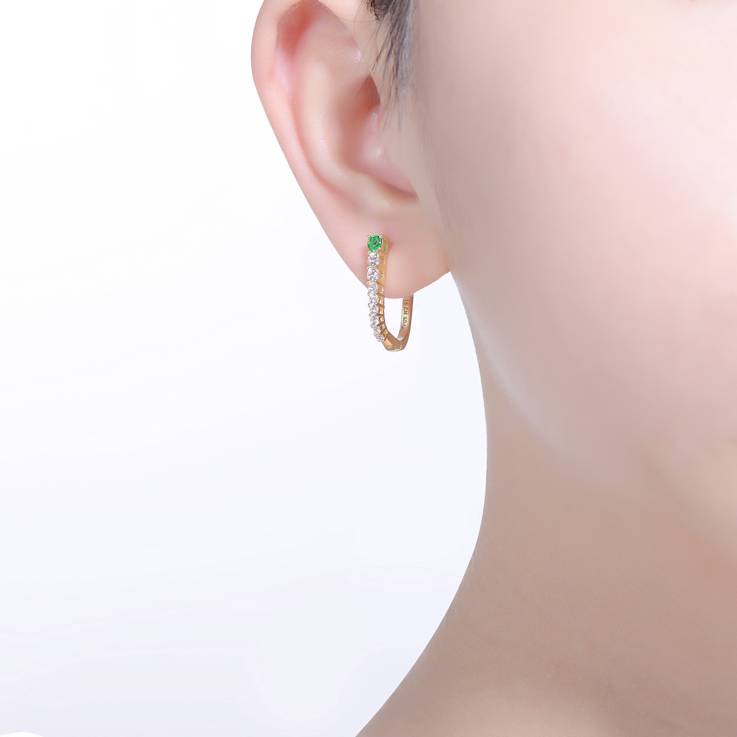 Emerald Color CZ U-Shaped Hoop Earrings In 14K Gold Over Sterling Silver