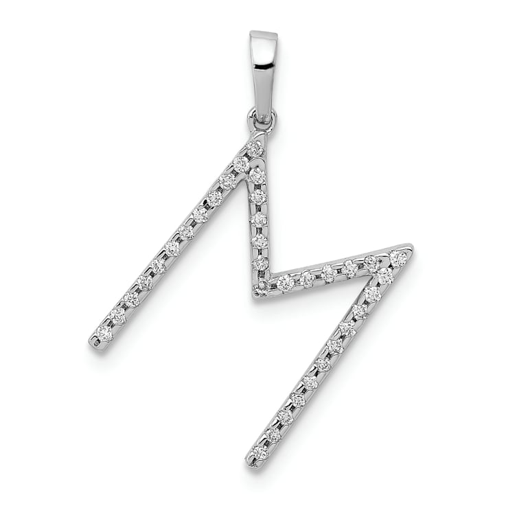 Rhodium Over 14K White Gold Diamond Letter M Initial Pendant