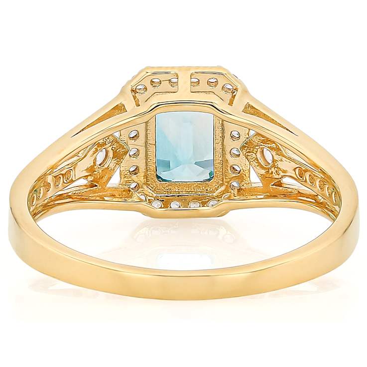 Blue Zircon And White Zircon Rectangular Octagonal Ring In 18K Gold Over
Sterling Silver 1.84ctw