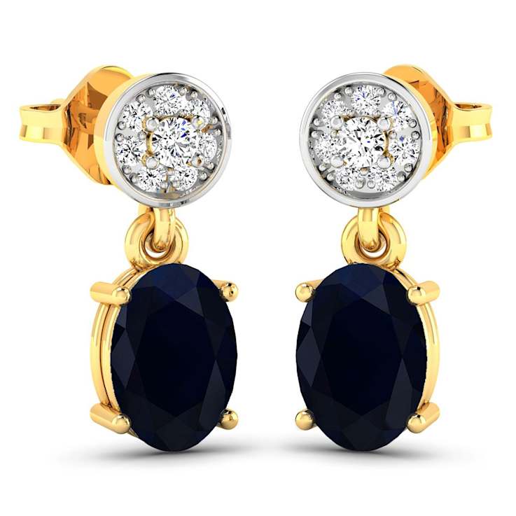1.50ctw 14K Yellow Gold Blue Sapphire and White Diamond Halo Earrings