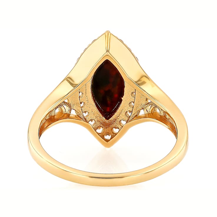 Black Opal Marquise And White Zircon Ring In 18K Gold Over Sterling
Silver 1.17ctw