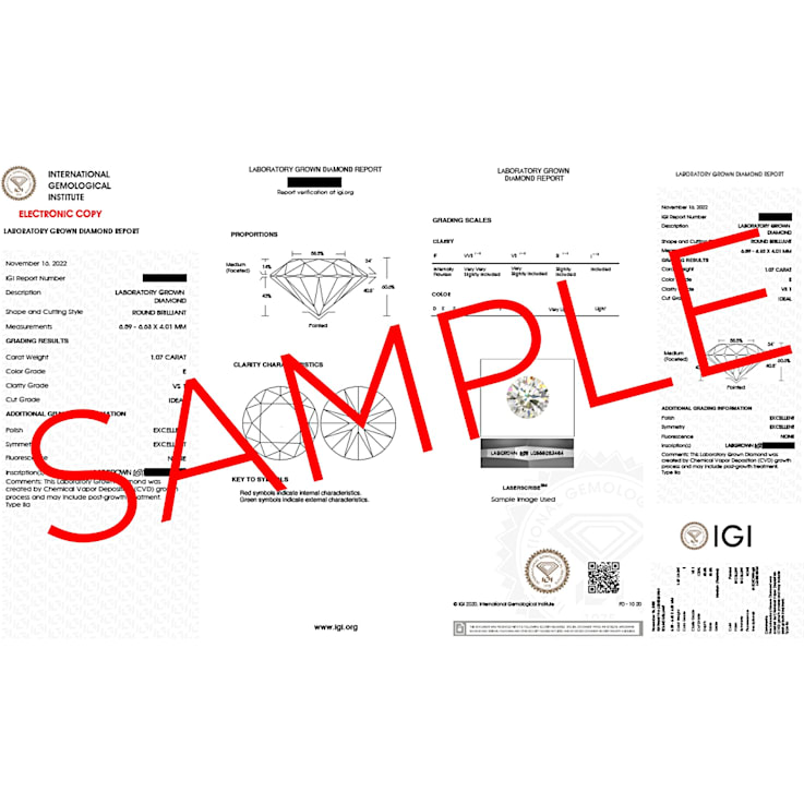 1ct White Round Lab-Grown Diamond F Color, VS1, IGI Certified