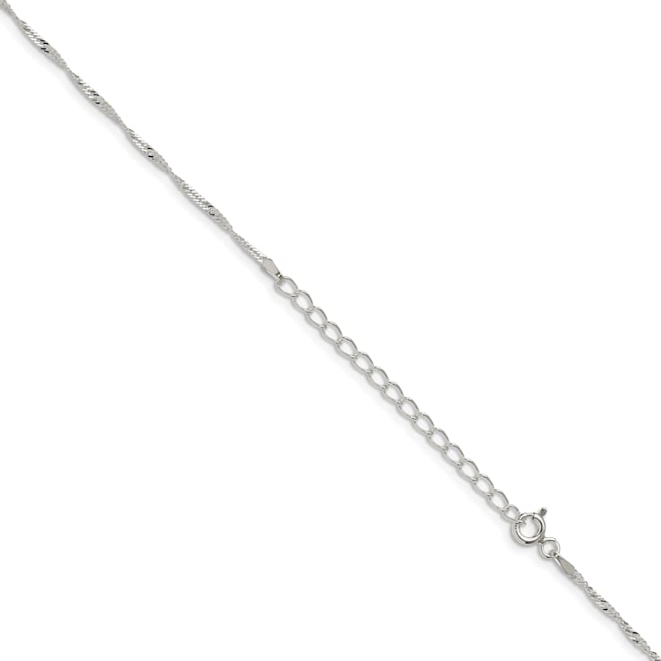 Sterling Silver 1.4mm Singapore Chain with 2-inch Extension Necklace