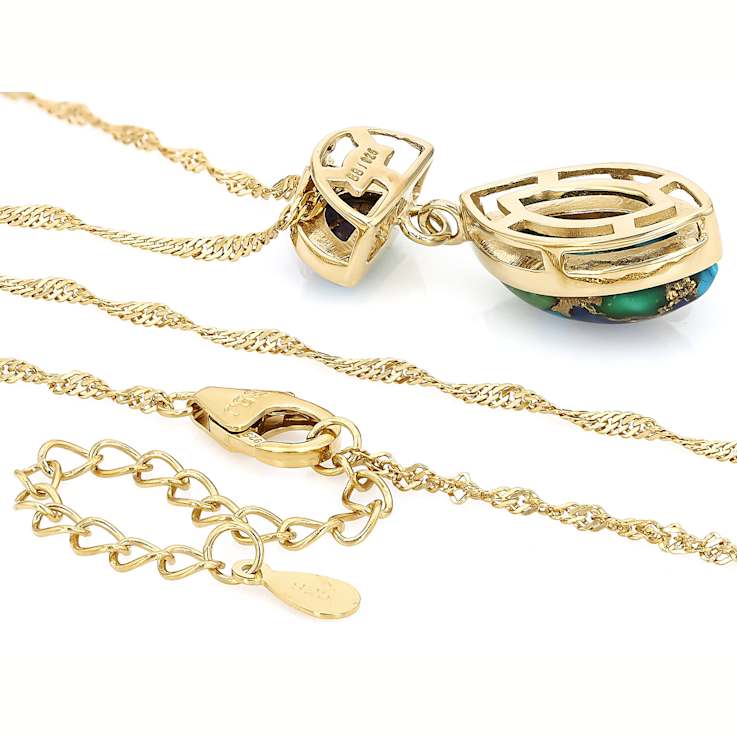 Multi-Color Blended Turquoise Pendant Necklace In 18K Gold Over Sterling Silver