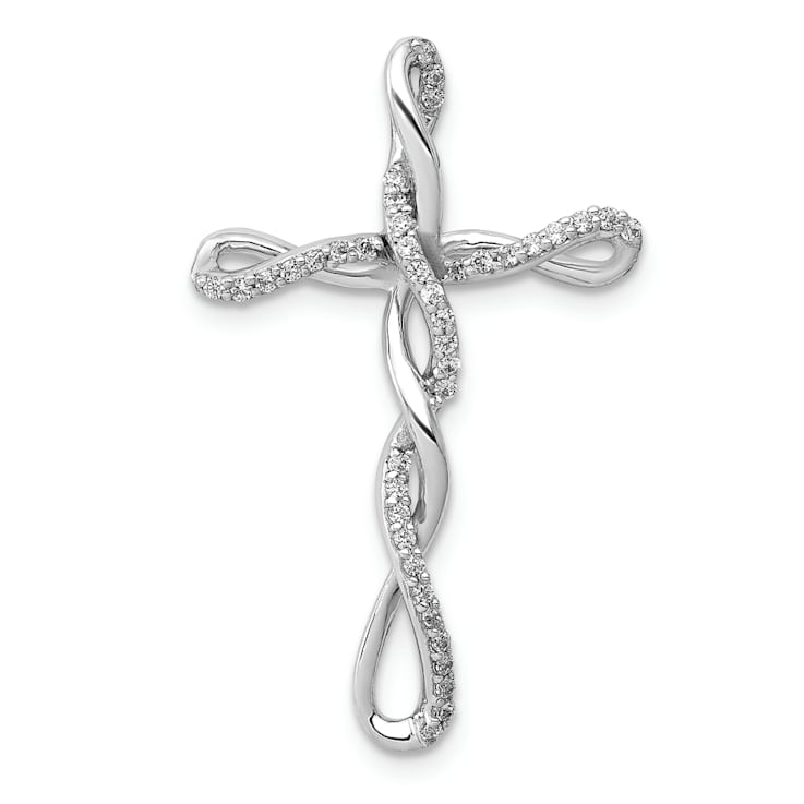 Rhodium Over 14k White Gold Diamond Twisted Cross chain slide