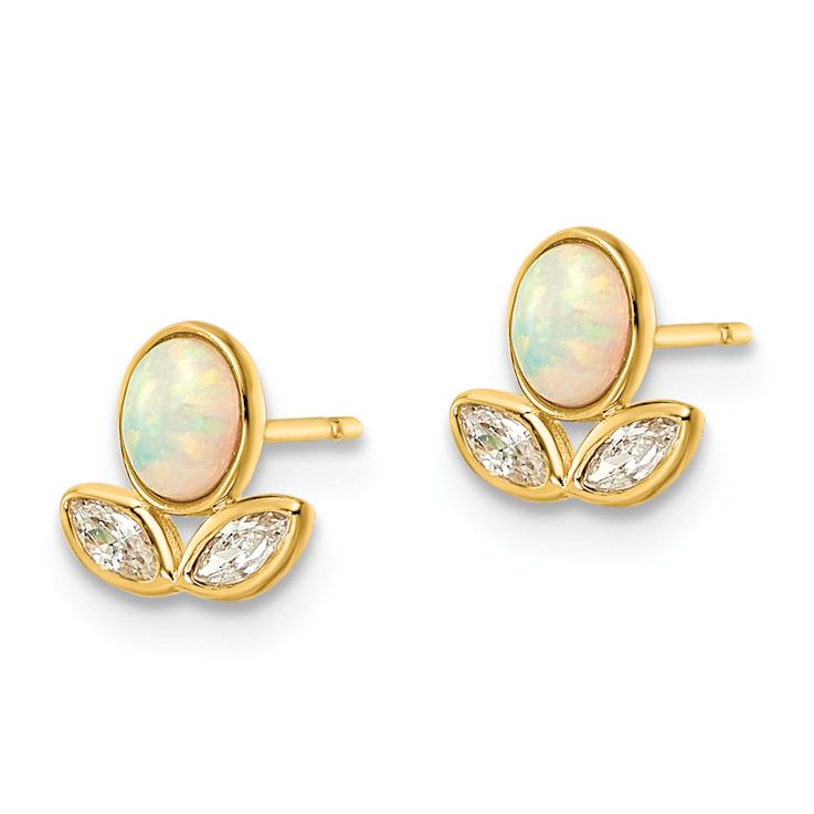 14k Yellow Gold Cubic Zirconia and Lab Created Opal Stud Earrings
