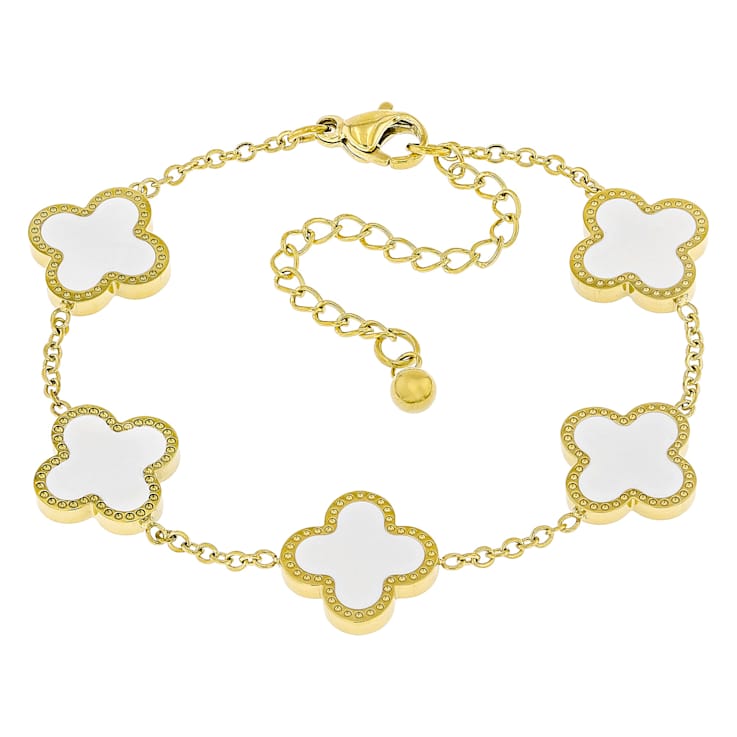 White Enamel Clover Gold-Tone Bracelet