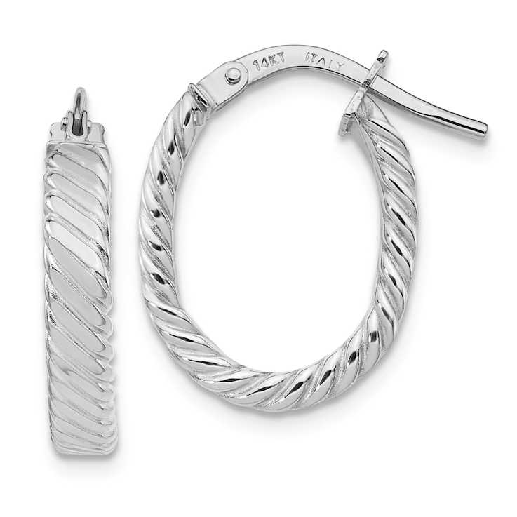 Rhodium Over 14k White Gold 11/16" Striped Textured Patterned Oval
Hoop Earrings