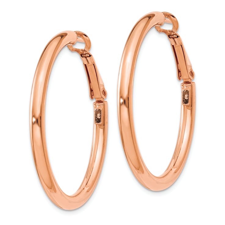 14k Rose Gold 1 7/16" Polished Round Hoop Earrings