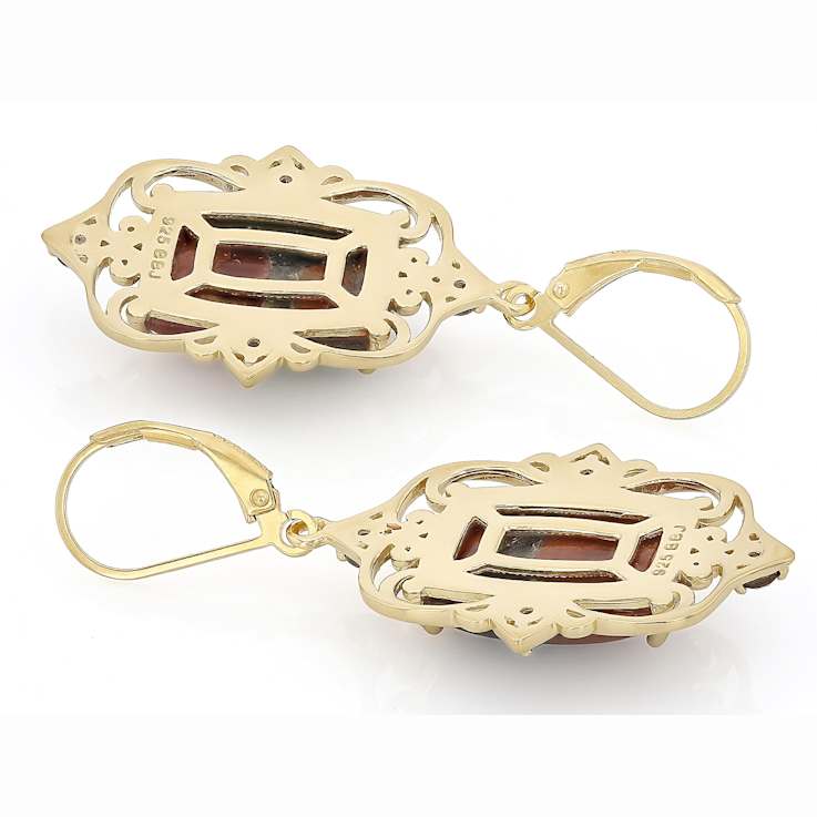 Peanut Obsidian Rectangular Cushion And Smoky Quartz Earrings In 18K
Gold Over Sterling Silver 0.43ctw