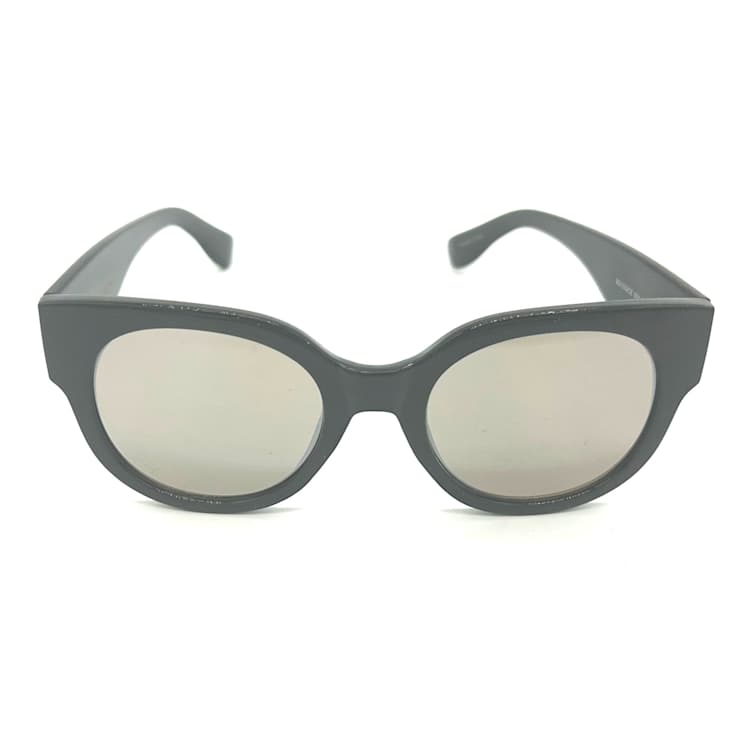 BCBG Shiny Black Round Frame / Gray Brown Mirrored Lenses Sunglasses