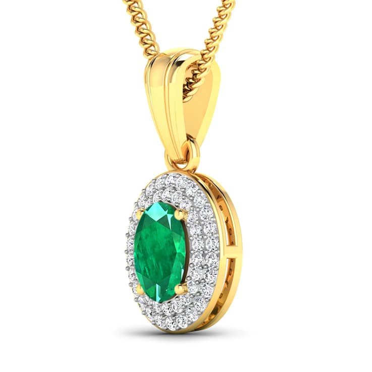 0.56ctw 14K Yellow Gold Zambian Emerald and White Diamond Pendant with
18 inch Cable Chain