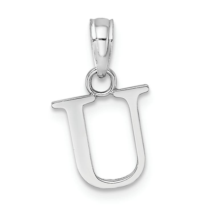Rhodium Over 14k White Gold Polished Block Letter U Initial Pendant