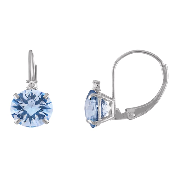 10K White Gold Lab Created Aquamarine and Diamond Round Leverback
Earrings 1.73ctw