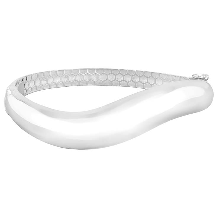 Wide Polished Curved Bangle In Sterling Silver