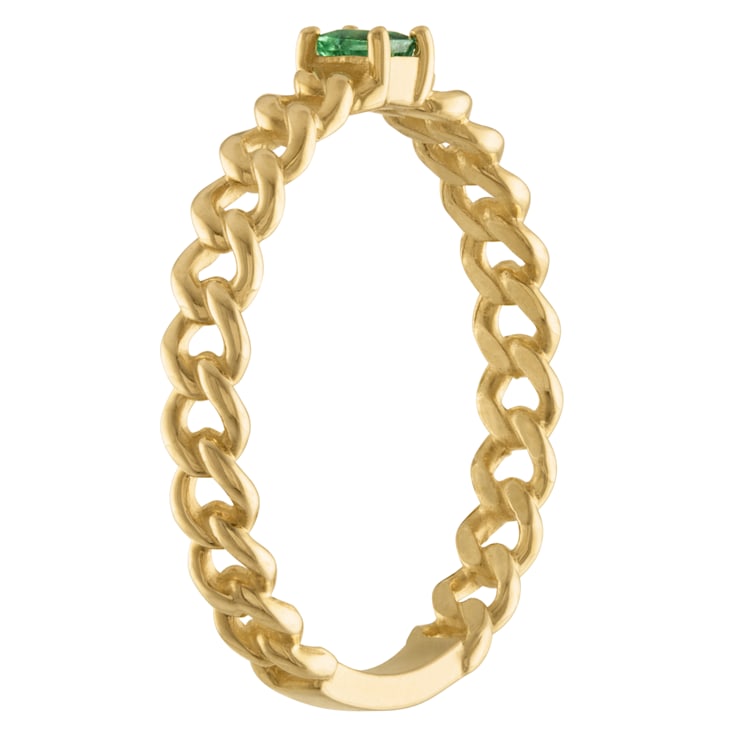10K Yellow Gold Square Emerald Curb Ring .05ctw