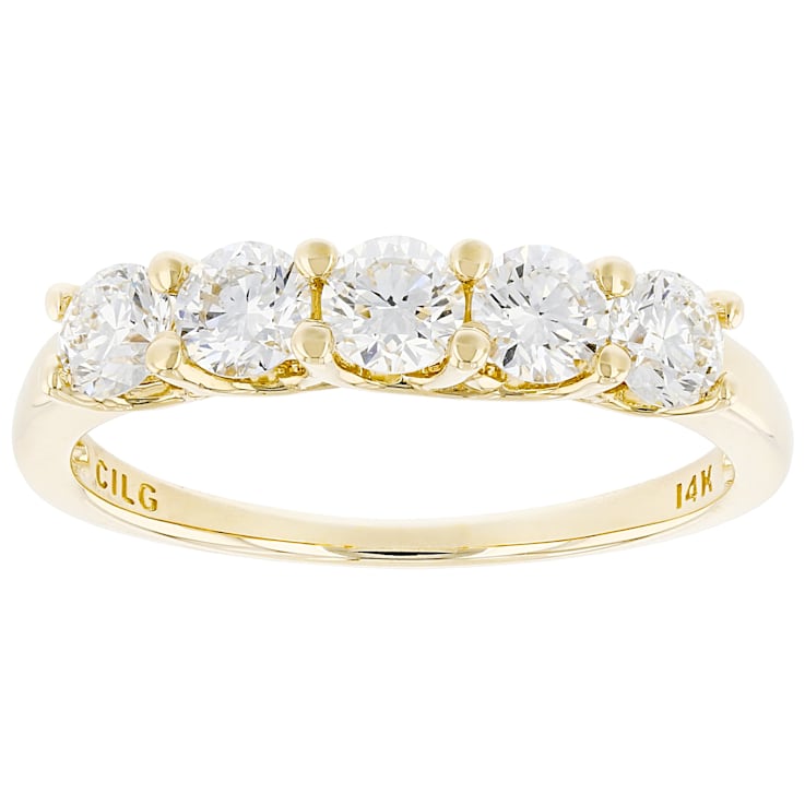White Lab-Grown Diamond 14k Yellow Gold 5-Stone Band Ring 1.00ctw