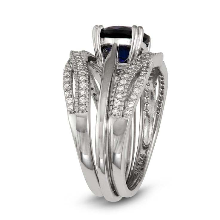 Lab Created Blue and White Sapphire Bridal Ring Set 2.61ctw