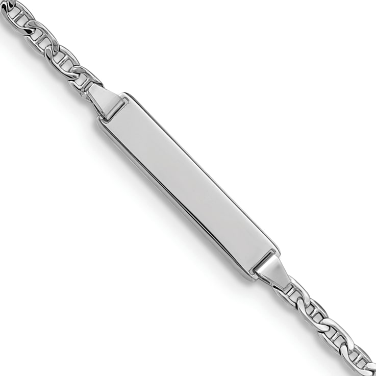 Rhodium Over 14k White Gold Semi-Solid Mariner Link ID Bracelet