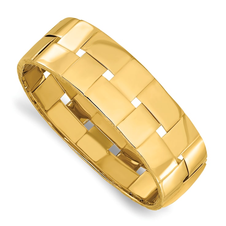 14K Yellow Gold Basket Weave Wide Bangle