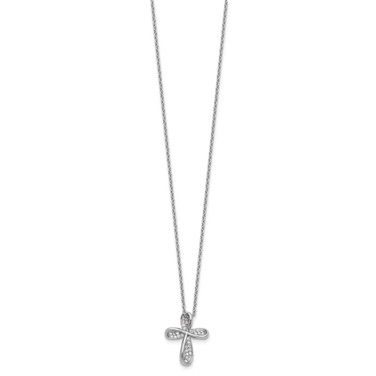 Rhodium Over Sterling Silver Polished Cubic Zirconia Cross with 2 Inch
Extension Necklace