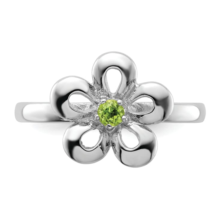 Sterling Silver Stackable Expressions Polished Flower Peridot Ring 0.12ctw