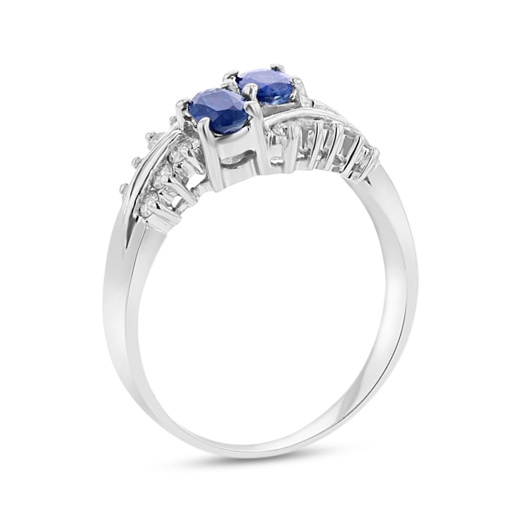 0.85ctw Sapphire and Diamond Two Stone Ring in 14k White Gold