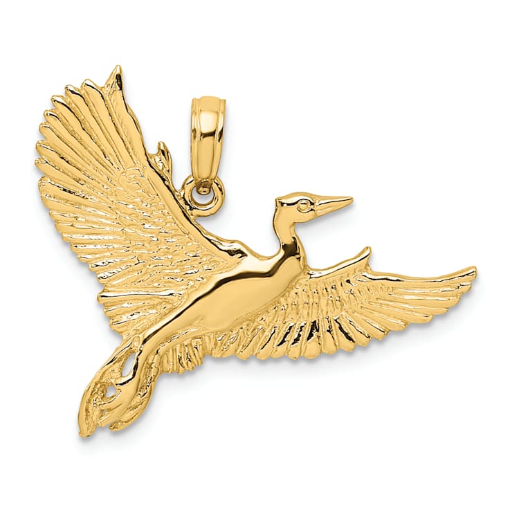 14k Yellow Gold Textured Flying Heron Bird Charm