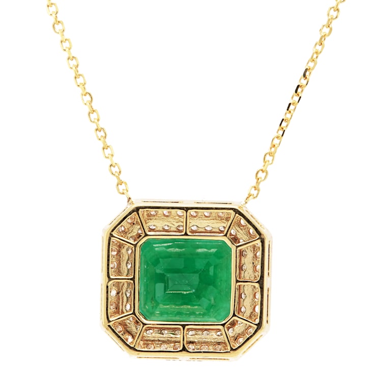 4.70 Ctw Emerald and 0.53 Ctw White Diamond Pendant in 14K YG